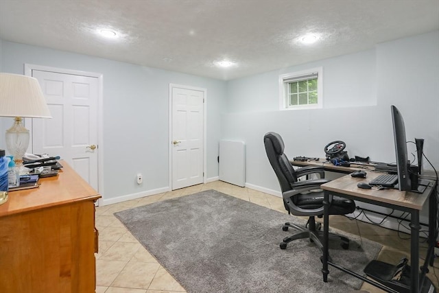 5 Fox Run Rd, Topsfield, MA 01983 - home office with light tile patterned floors, a textured ceiling, and recessed lighting