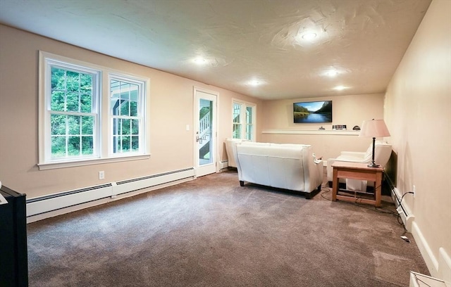 5 Fox Run Rd, Topsfield, MA 01983 - carpeted living area featuring a baseboard heating unit and recessed lighting