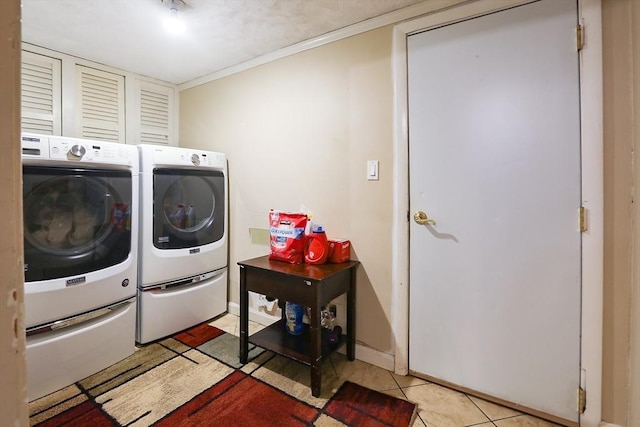 5 Fox Run Rd, Topsfield, MA 01983 - laundry room featuring separate washer and dryer, light tile patterned floors, and crown molding