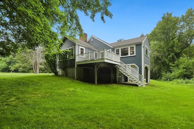 5 Fox Run Rd, Topsfield, MA 01983 - rear view of house featuring a wooden deck, stairs, and a yard