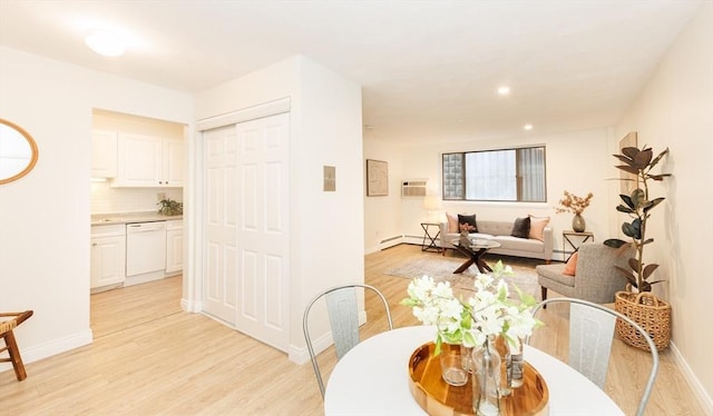 25 Linden Ave Unit 4, Somerville, MA 02143 - dining room featuring light wood-style floors, recessed lighting, and a wall mounted air conditioner