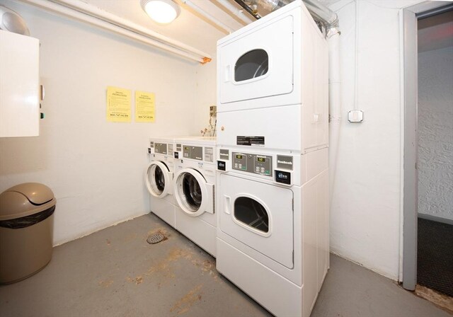 25 Linden Ave Unit 4, Somerville, MA 02143 - community laundry room with stacked washing machine and dryer and washer and clothes dryer
