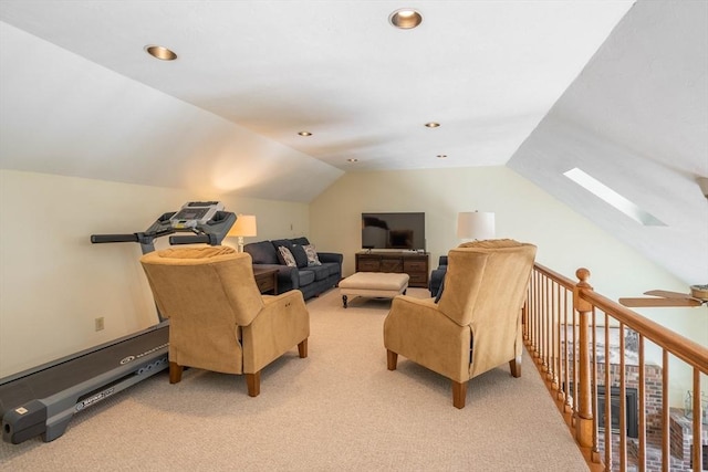 92 Wallace Ave, Auburn, MA 01501 - sitting room with light colored carpet, lofted ceiling, a skylight, and recessed lighting