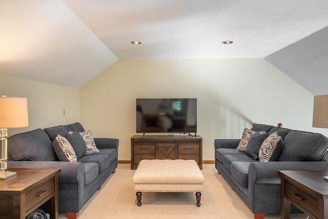 92 Wallace Ave, Auburn, MA 01501 - living area featuring vaulted ceiling, light carpet, and recessed lighting
