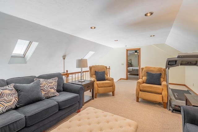 92 Wallace Ave, Auburn, MA 01501 - carpeted living area with a skylight, lofted ceiling, and recessed lighting