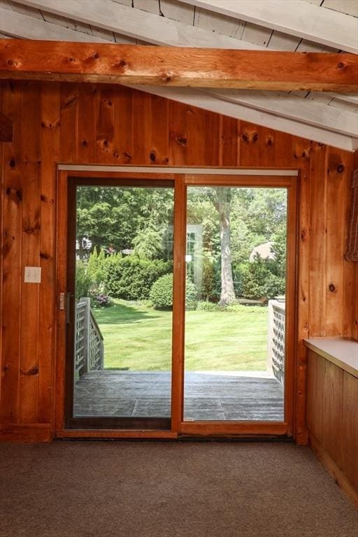53 Perkins St, Stoneham, MA 02180 - doorway with wood walls and carpet floors