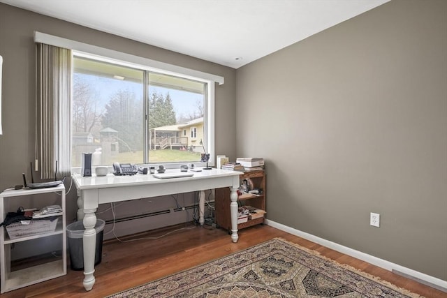 office with baseboards and wood finished floors