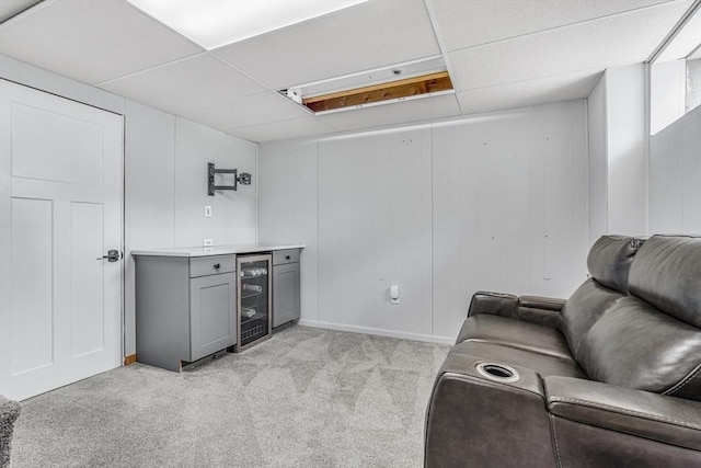 16 Vanderbelt Rd, Acton, MA 01720 - indoor bar with beverage cooler, a paneled ceiling, and light colored carpet