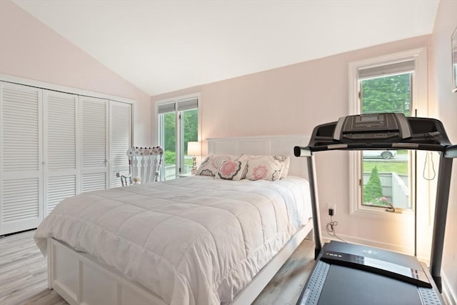 116 Mill Pond Unit 116, North Andover, MA 01845 - bedroom with wood finished floors, vaulted ceiling, and a closet