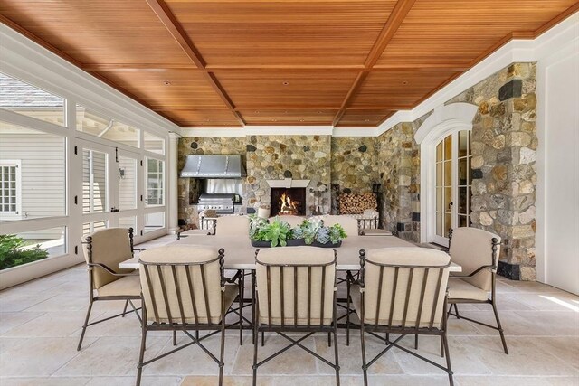 180 Ash St, Weston, MA 02493 - view of patio / terrace with outdoor dining space, exterior kitchen, and french doors