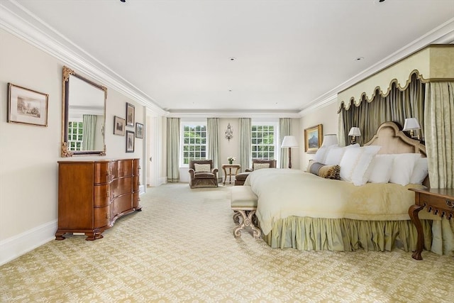 180 Ash St, Weston, MA 02493 - bedroom featuring ornamental molding, light colored carpet, and baseboards