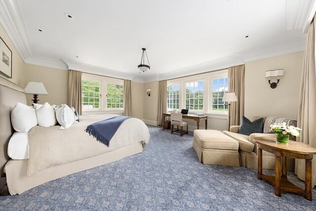 180 Ash St, Weston, MA 02493 - carpeted bedroom featuring ornamental molding and baseboards