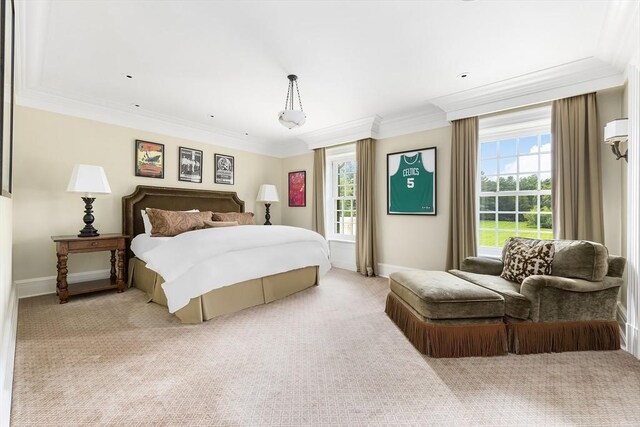 180 Ash St, Weston, MA 02493 - bedroom featuring light colored carpet, ornamental molding, and baseboards