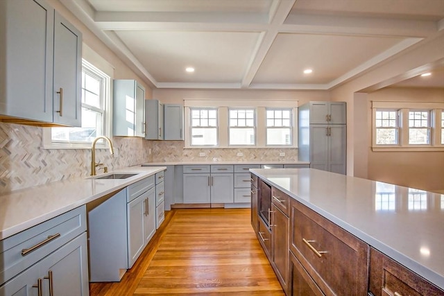 kitchen with sink, plenty of natural light, and light wood-type flooring