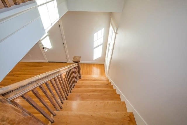 stairs featuring wood-type flooring