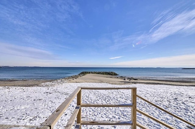 view of water feature with a beach view