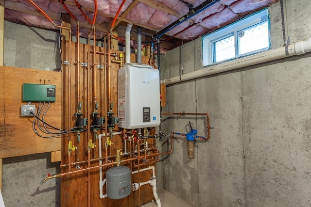 utility room with water heater