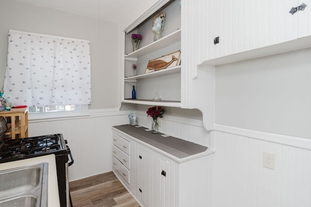 kitchen featuring hardwood / wood-style flooring, sink, and black gas range oven