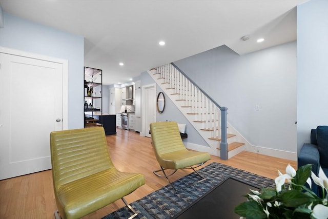 424-430 W 4th St Unit 428, Boston, MA 02127 - living room with stairs, light wood-type flooring, and recessed lighting