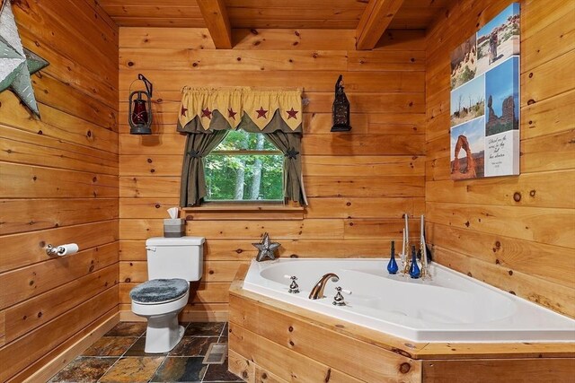 8 Turk Hollow Rd, Oxford, MA 01540 - full bath with wood ceiling, beamed ceiling, and toilet
