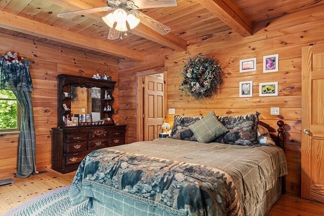 8 Turk Hollow Rd, Oxford, MA 01540 - bedroom with beamed ceiling, wood ceiling, hardwood / wood-style floors, and wood walls