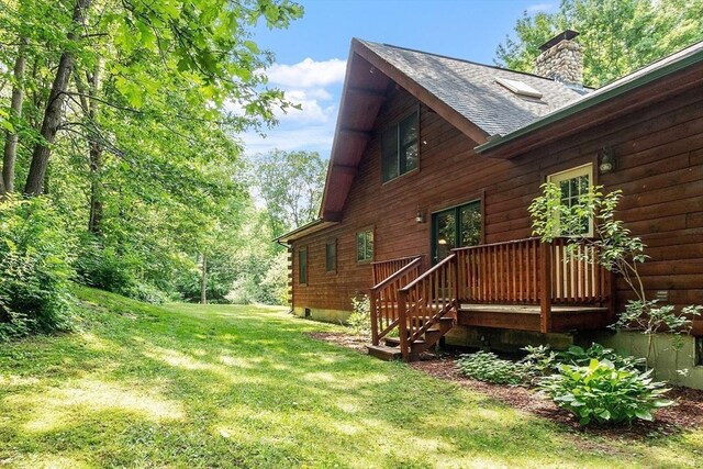 8 Turk Hollow Rd, Oxford, MA 01540 - view of side of home featuring a lawn, a chimney, and roof with shingles
