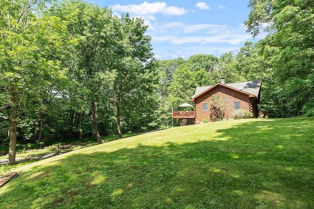 8 Turk Hollow Rd, Oxford, MA 01540 - view of yard featuring a wooded view and a wooden deck