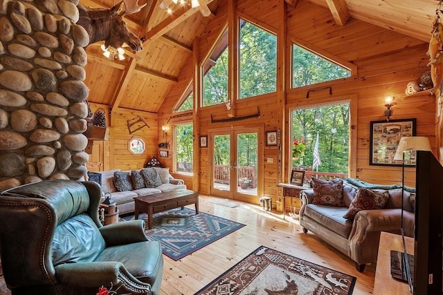 8 Turk Hollow Rd, Oxford, MA 01540 - living area featuring wood walls, wooden ceiling, and hardwood / wood-style flooring