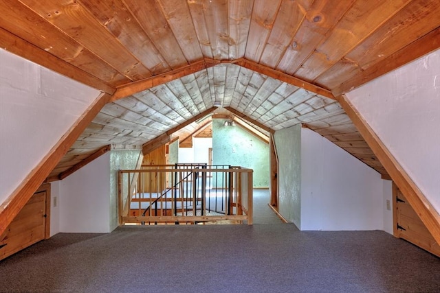 bonus room featuring carpet flooring and lofted ceiling