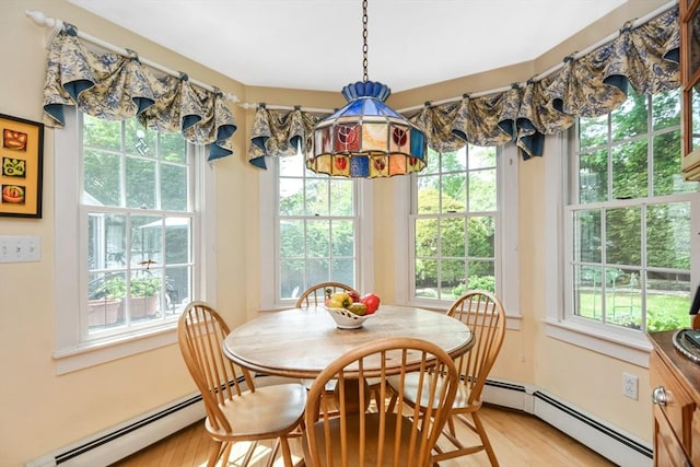 21 Stevens Rd, Needham, MA 02492 - dining area featuring a baseboard heating unit, light wood-style flooring, and healthy amount of natural light