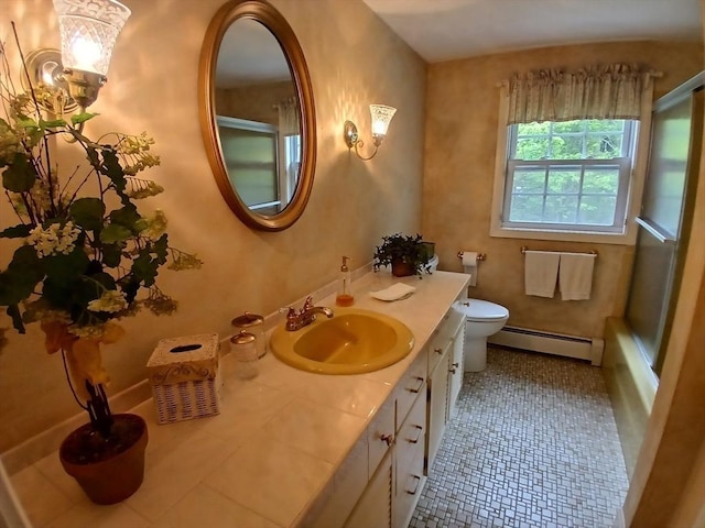 100 D Dr, Westport, MA 02790 - bathroom with baseboard heating, vanity, tile patterned floors, and washtub / shower combination