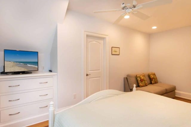 385 Barnes Rd, Oak Bluffs, MA 02557 - bedroom with baseboards, recessed lighting, wood finished floors, and ceiling fan
