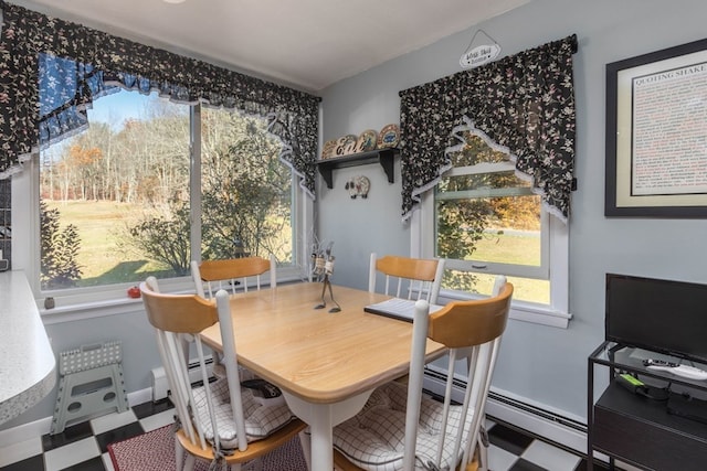 dining space featuring baseboard heating