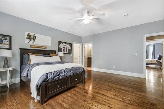 3 Newton Ln, Medway, MA 02053 - bedroom featuring wood finished floors, baseboards, ceiling fan, and connected bathroom
