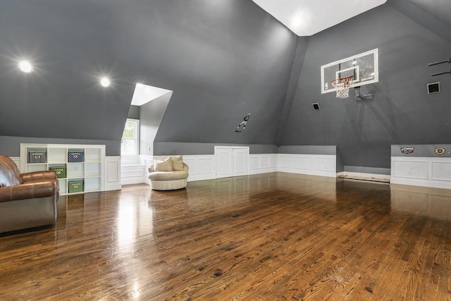 3 Newton Ln, Medway, MA 02053 - interior space featuring vaulted ceiling, hardwood / wood-style floors, a wainscoted wall, and a decorative wall