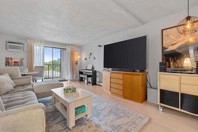 12 Pond Ln Unit 65, Arlington, MA 02474 - living area with a wall unit AC, light wood finished floors, and a baseboard radiator