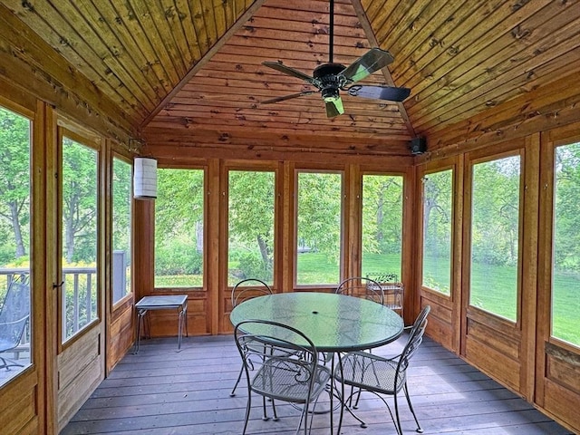 187 Plain Rd, Greenfield, MA 01301 - sunroom / solarium with lofted ceiling, hardwood / wood-style floors, a ceiling fan, plenty of natural light, and wood walls