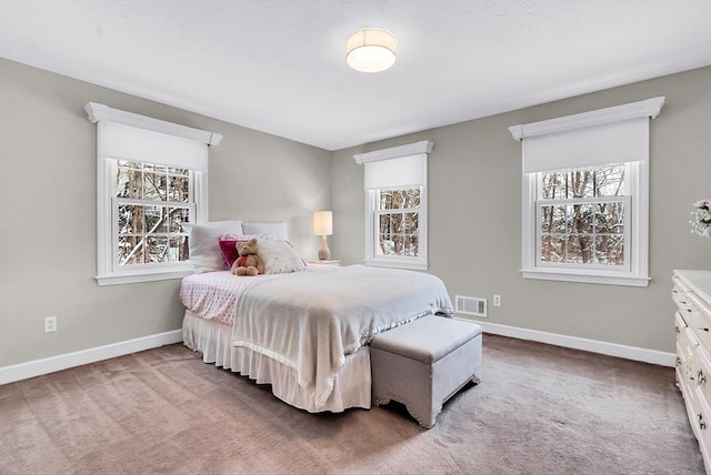 carpeted bedroom with multiple windows