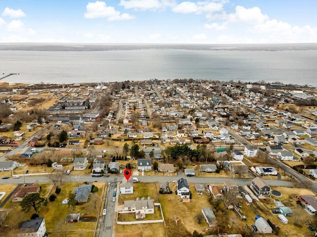 aerial view featuring a water view and a residential view