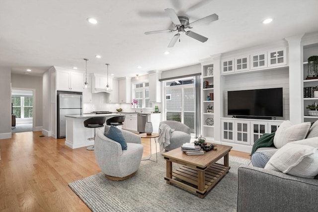 15 Boydes Xing Unit 13, Norfolk, MA 02056 - living area with recessed lighting, light wood finished floors, a ceiling fan, and baseboards