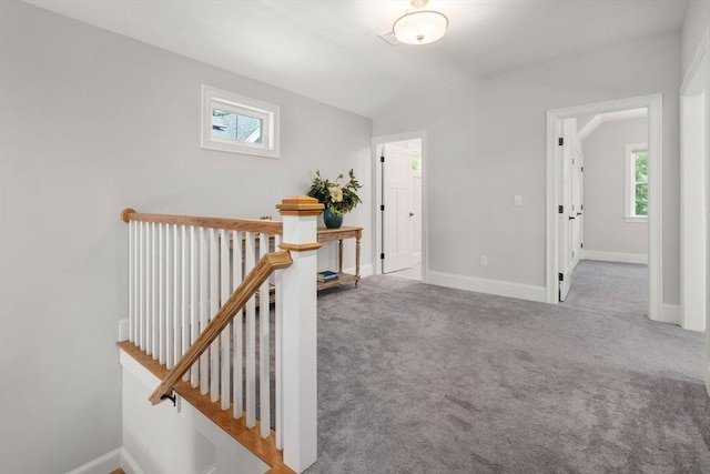 15 Boydes Xing Unit 13, Norfolk, MA 02056 - hall featuring an upstairs landing, carpet floors, baseboards, and lofted ceiling