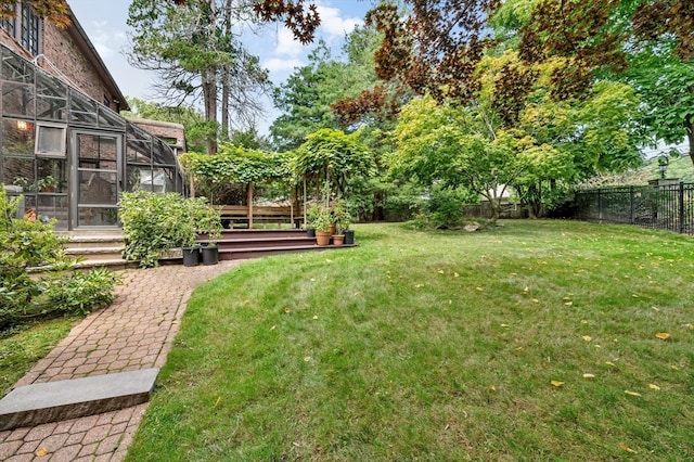 view of yard with a deck