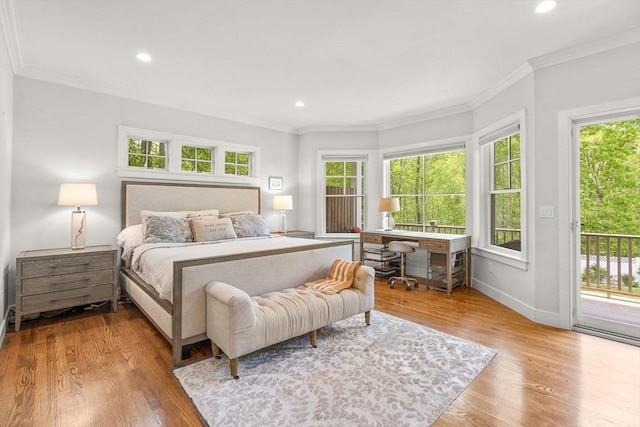 29 Flat Pond Cir, Mashpee, MA 02649 - bedroom featuring access to outside, wood finished floors, recessed lighting, baseboards, and crown molding