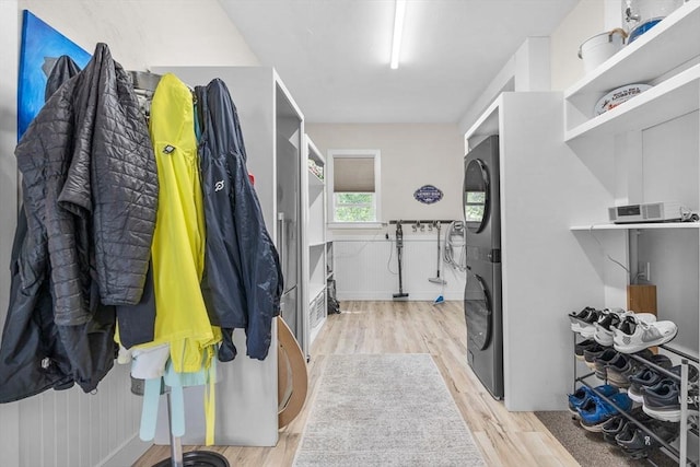 29 Flat Pond Cir, Mashpee, MA 02649 - washroom with stacked washer / drying machine and wood finished floors