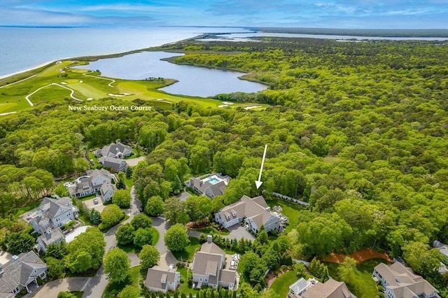 29 Flat Pond Cir, Mashpee, MA 02649 - aerial view of residential area featuring a large body of water, a heavily wooded area, and a local golf course