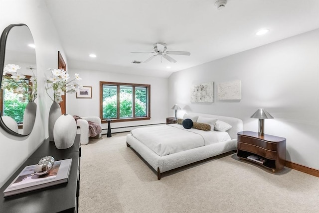 81 Countryside Ln, Milton, MA 02186 - bedroom with carpet, recessed lighting, baseboards, a ceiling fan, and a baseboard radiator