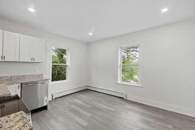 551 Chestnut St, Athol, MA 01331 - unfurnished dining area with plenty of natural light, light wood-style flooring, recessed lighting, and a baseboard heating unit