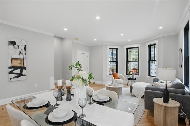 61 Lyndhurst St Unit A, Boston, MA 02124 - dining space with recessed lighting, ornamental molding, and baseboards