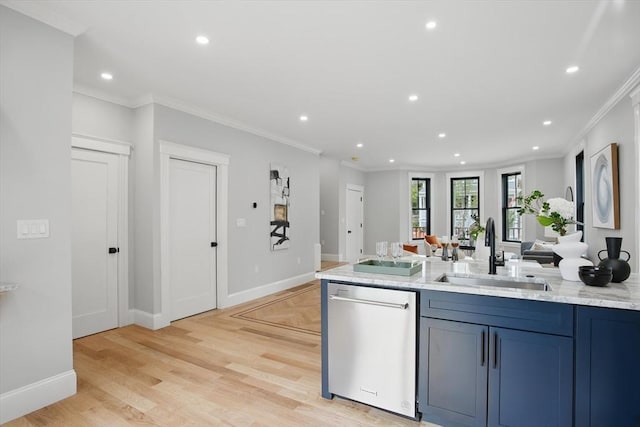 61 Lyndhurst St Unit A, Boston, MA 02124 - kitchen with a sink, dishwasher, crown molding, recessed lighting, and baseboards