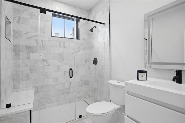 61 Lyndhurst St Unit A, Boston, MA 02124 - bathroom featuring toilet, vanity, and a stall shower